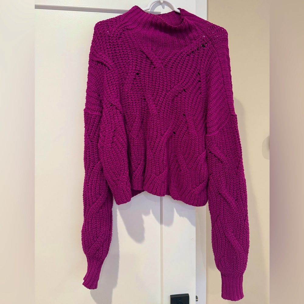 Free People Magenta Cable knit Turtleneck - Size Small (S)